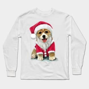 Puppy dog in Santa Claus costume Long Sleeve T-Shirt